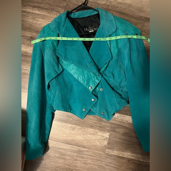 Rare 80s Vintage Outerwear by PHOENIX Teal leather/ Suede Jacket. - Picture 9 of 12